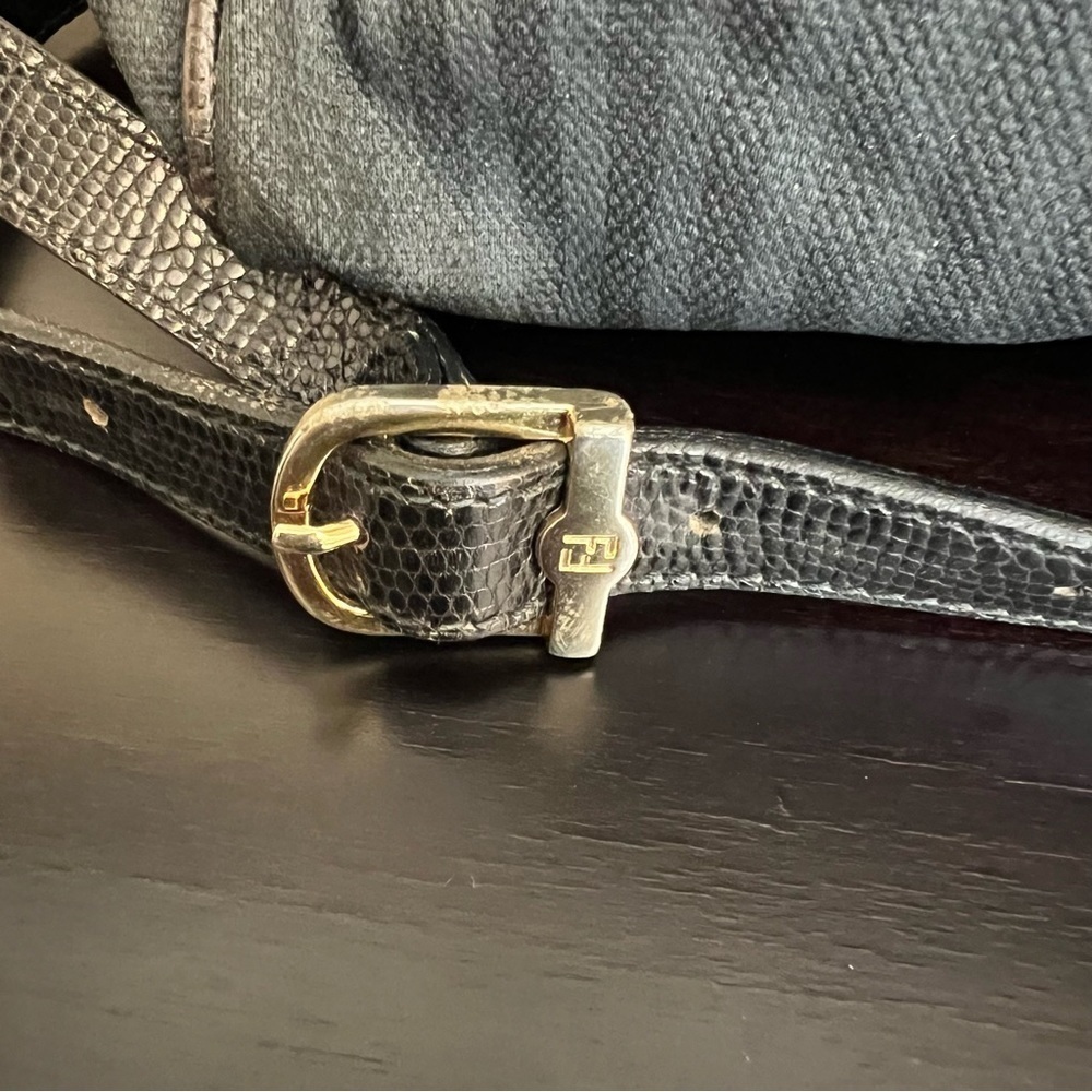 FENDI Vintage leather and coated canvas bag, striped, black 14”x10”, authentic - Picture 9 of 17